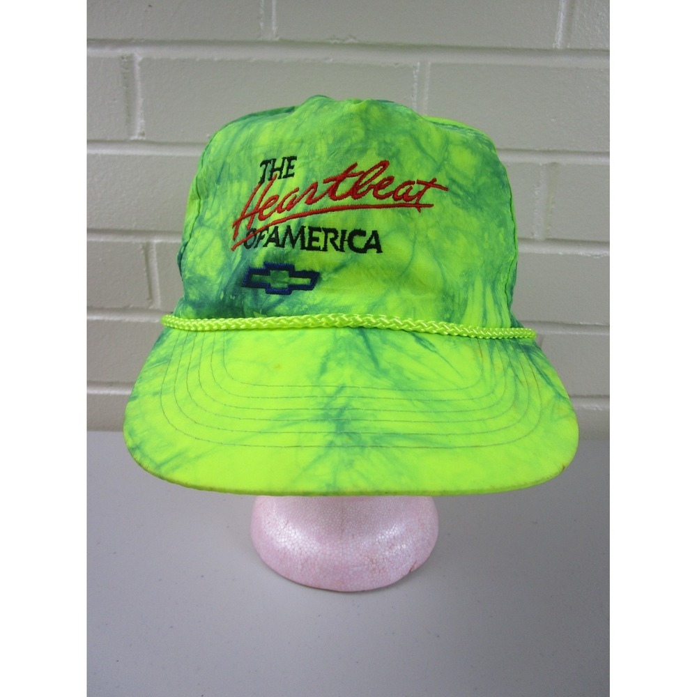 Vintage Chevrolet Chevy The Heartbeat Of America Snapback Hat Neon Trucker